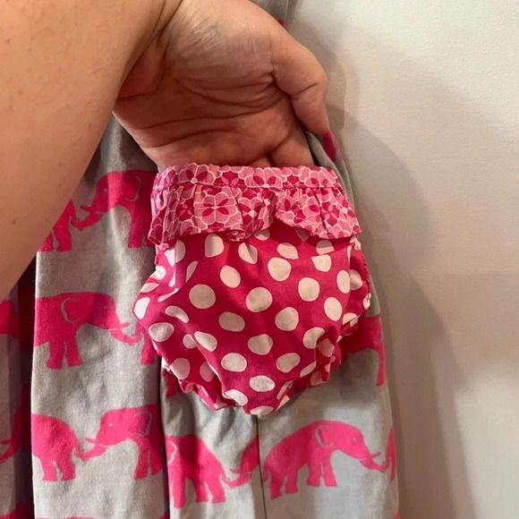 Eleanor Rose Elephant Dress | Grey  & Pink with Pockets | 10-12 Girl - Picture 4 of 8